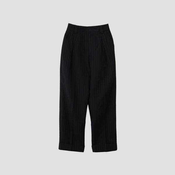 CHALK STRIPE LINEN WOOL TROUSERS