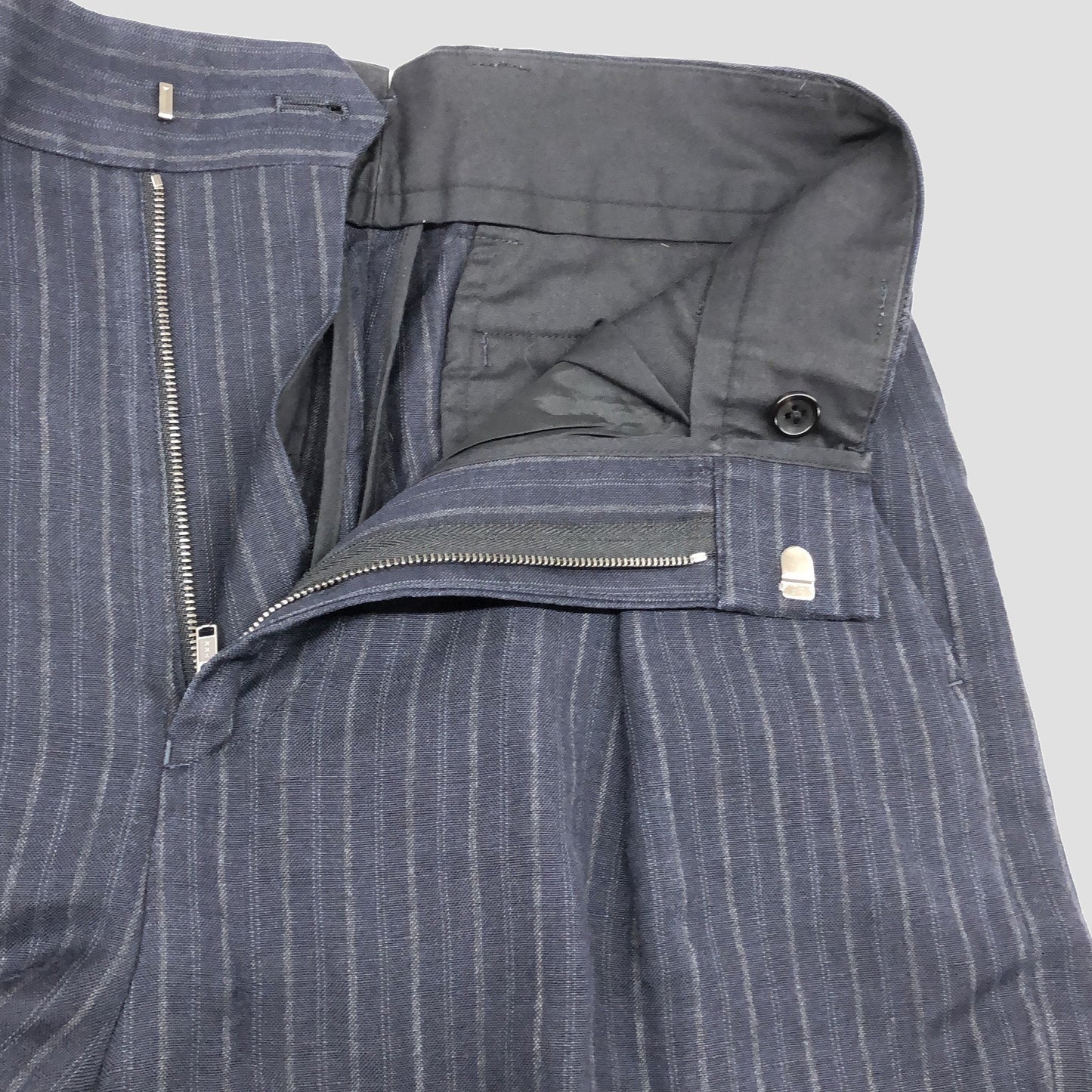 CHALK STRIPE LINEN WOOL TROUSERS