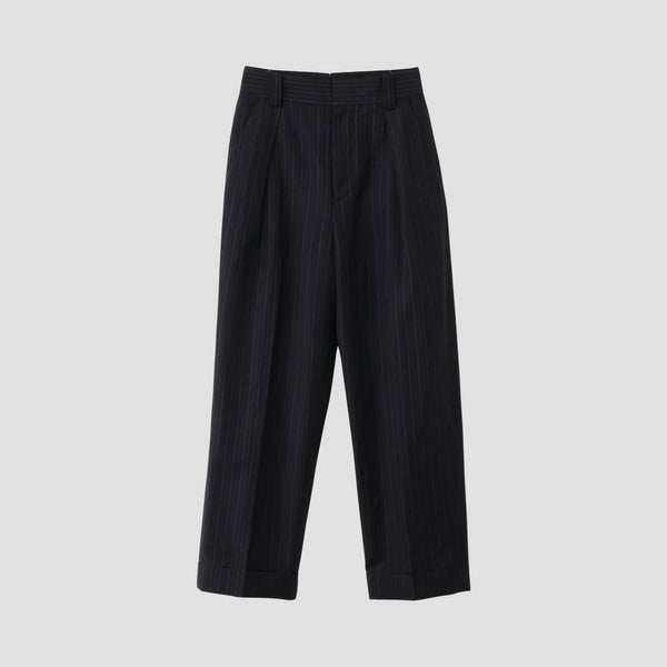 CHALK STRIPE LINEN WOOL TROUSERS